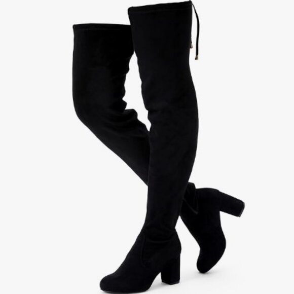 Slayer Over the Knee Chunky Block Heel Boots Size 8 Black Long Stretch Tall Fall - Picture 1 of 16